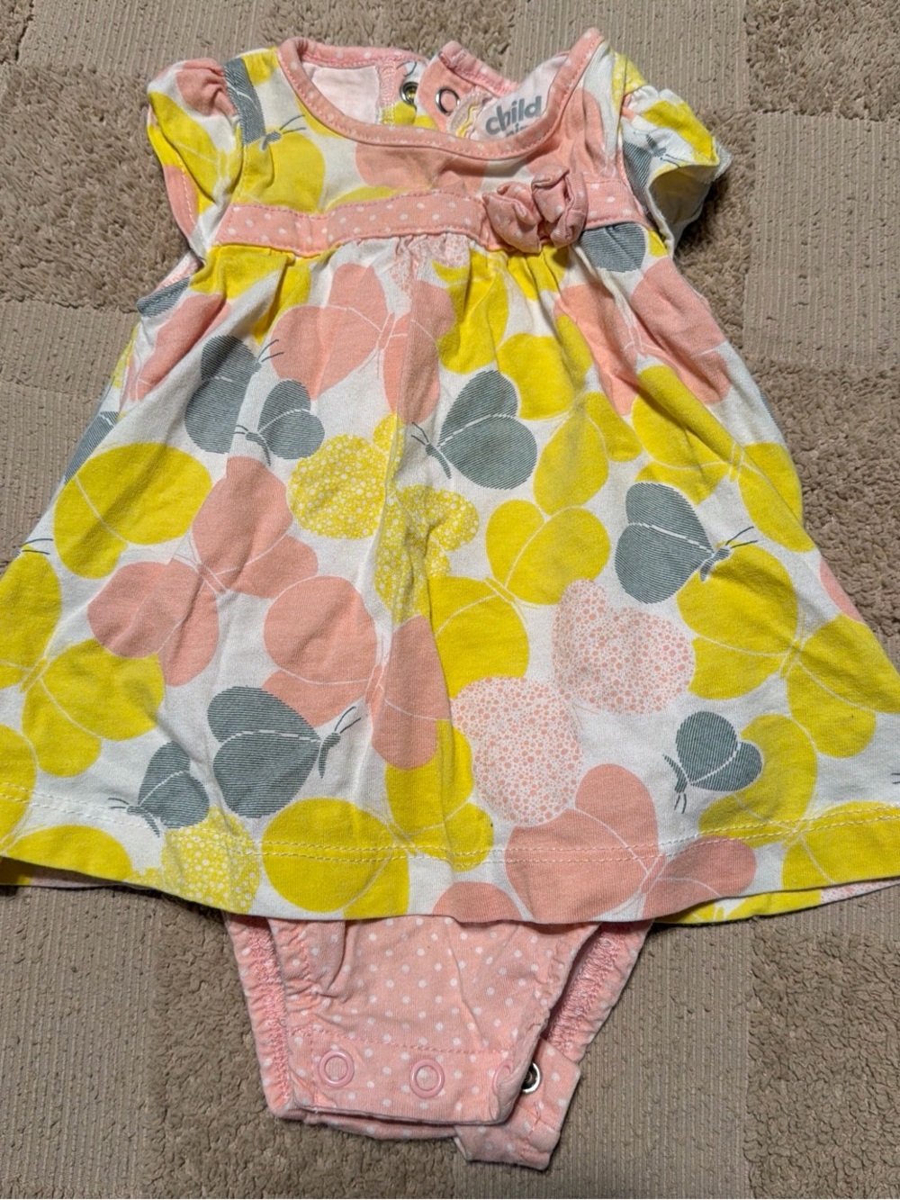 Carter's Baby Girl Floral & Butterfly Dress Bodysuit - Pink Yellow Gray
